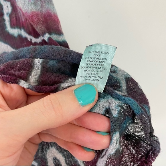 UZI Tie Dye Tank Top Womens Size Large Crepe Texture Upcycled Blue Burgundy - Picture 7 of 9